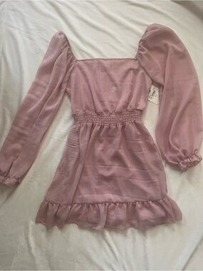 Altar'd State Girls' Dusty Rose Puff Sleeve Smocked Waist Dress